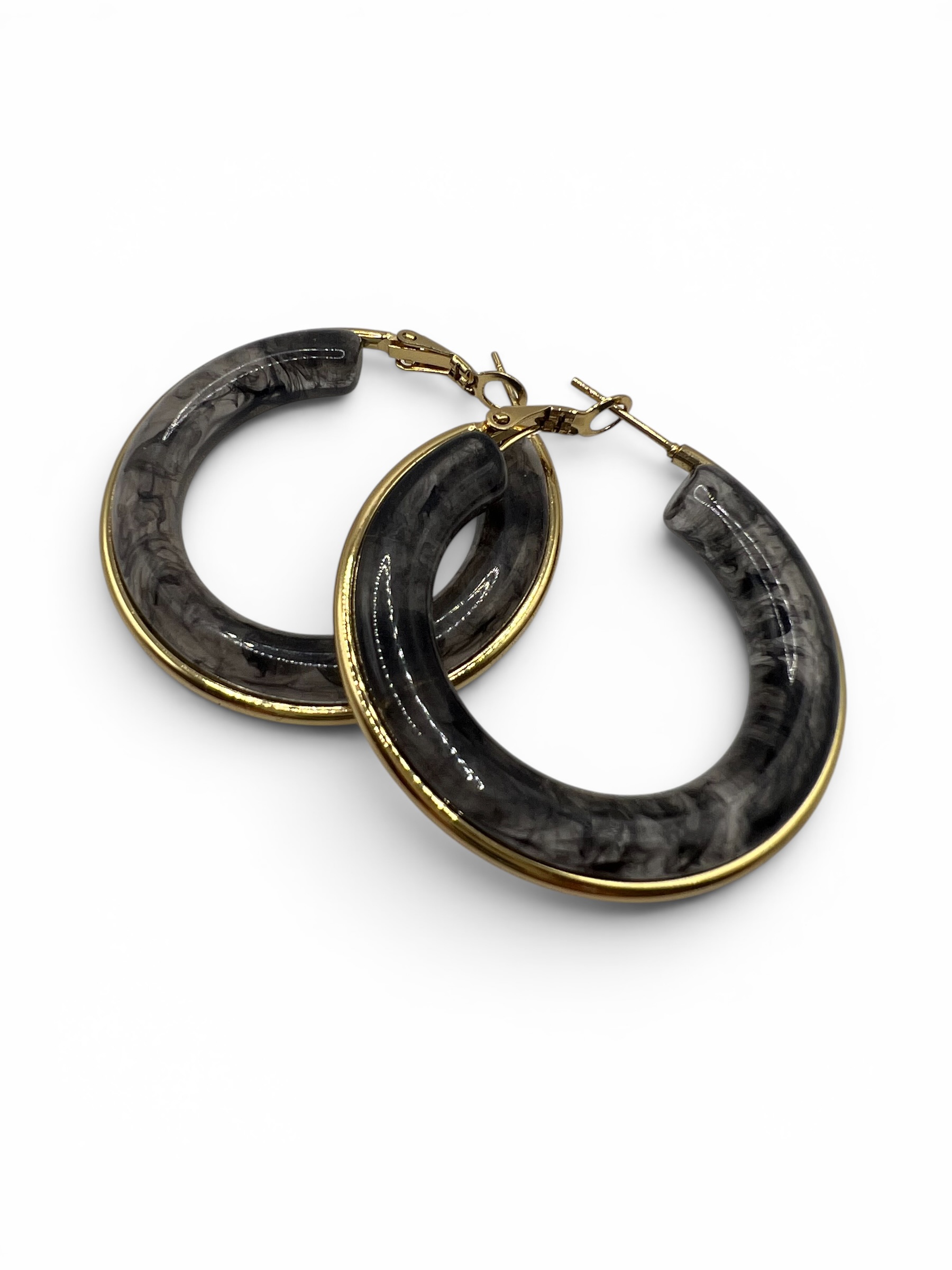 OBSIDIAN GOLD HOOPS - PLE-OGHE-04-2 OBSIDIAN GOLD HOOPS - Image 1